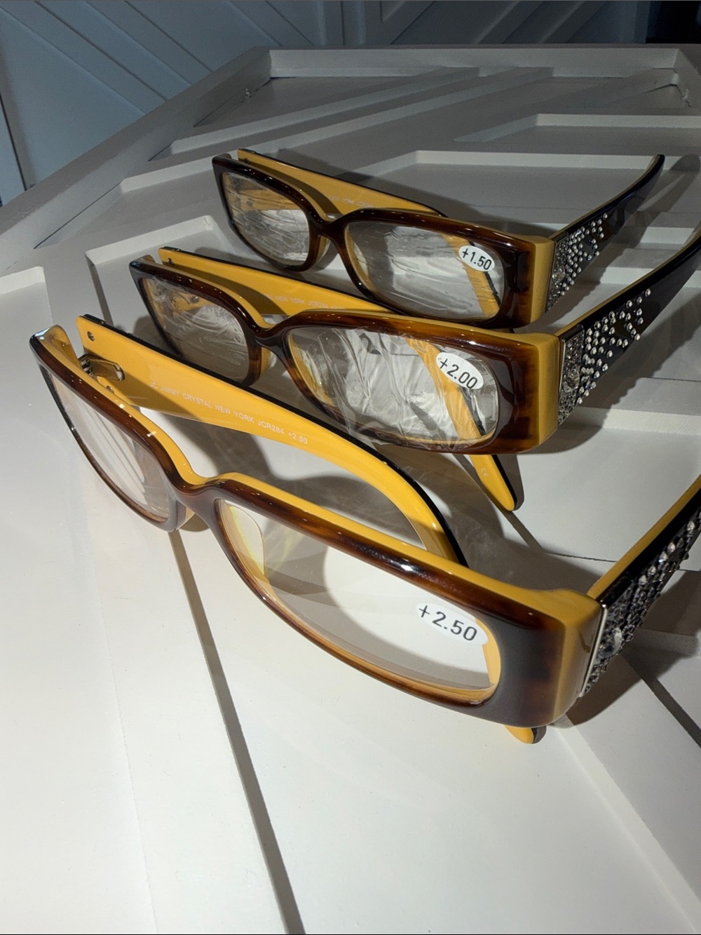 Swarovski Crystal-Embellished Reading Glasses, Brown & Yellow with Clear crystal